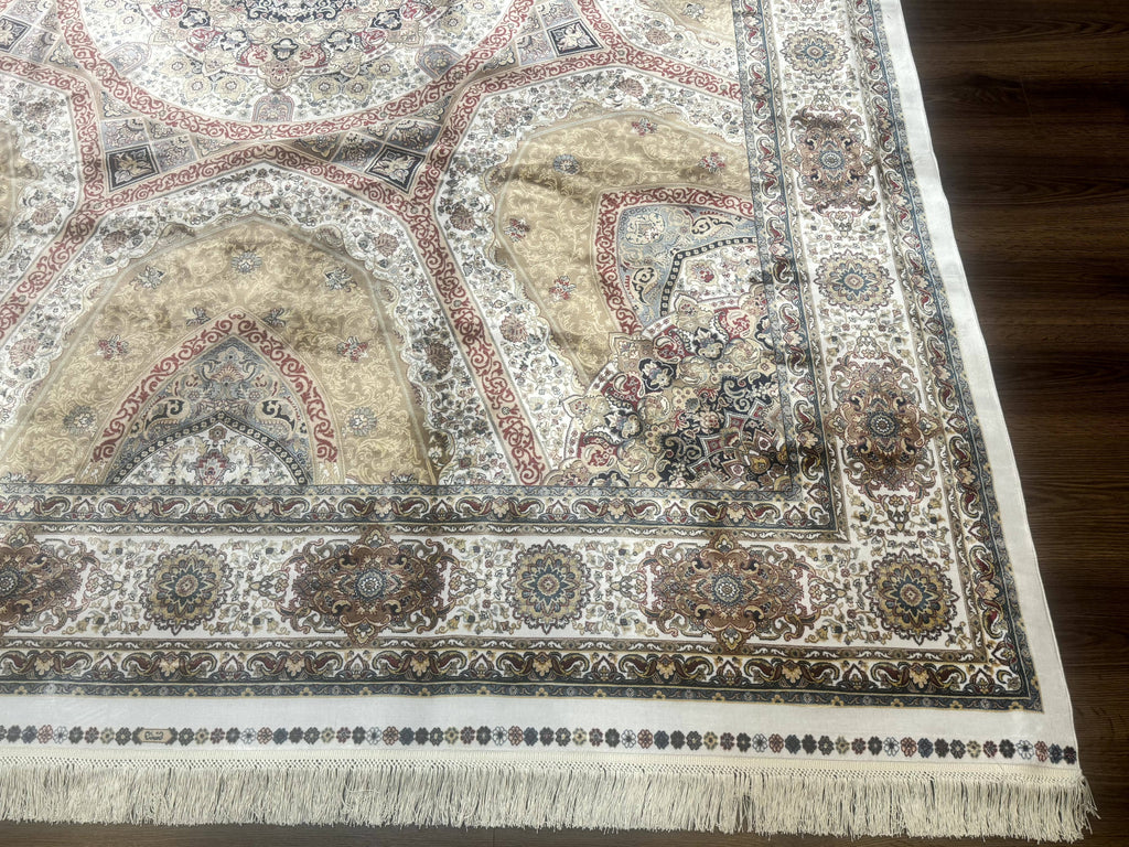 Turkish Silk Rug 8x10, Dome Design, Hereke Carpet, Bamboo Silk, New