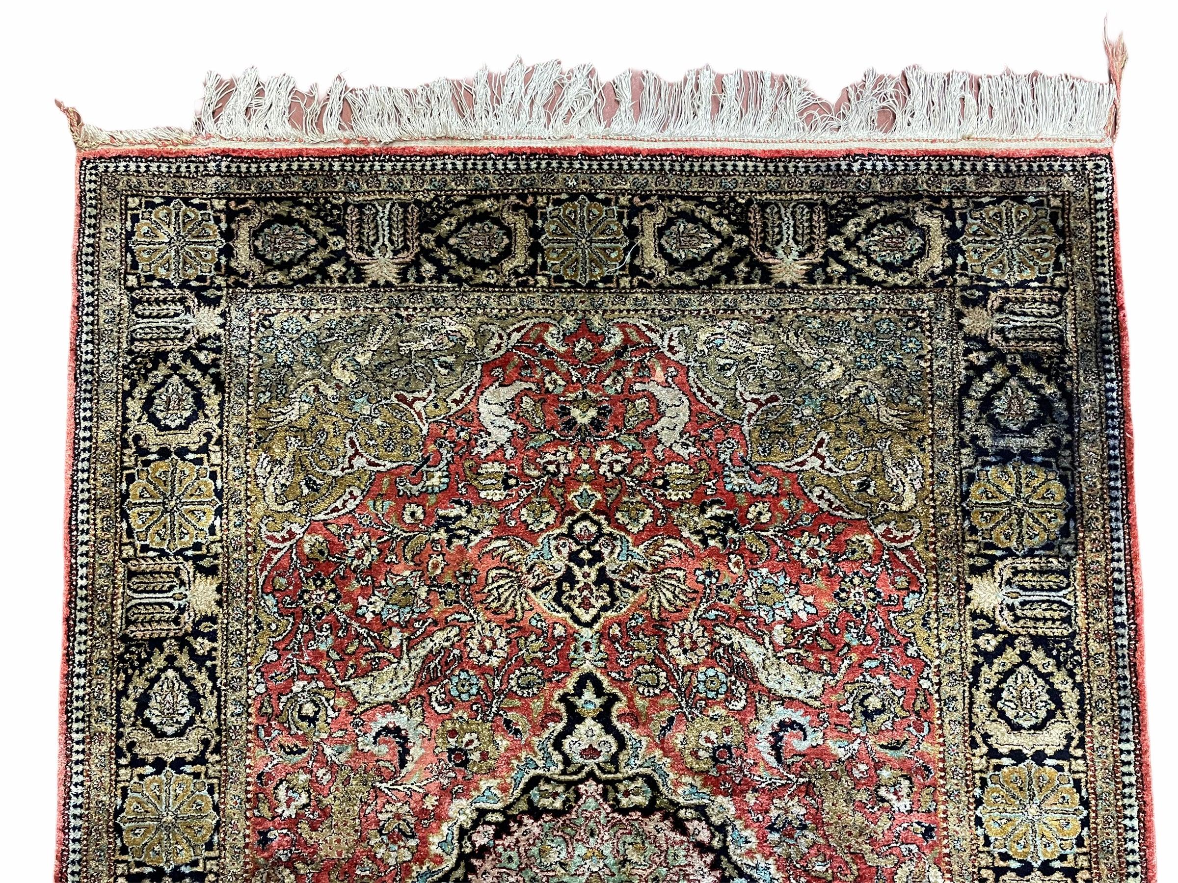 Persian Qum Silk Rug 3.8 x 5.6, Silk on Silk, Animal Pictorials, Fine 330 KPSI
