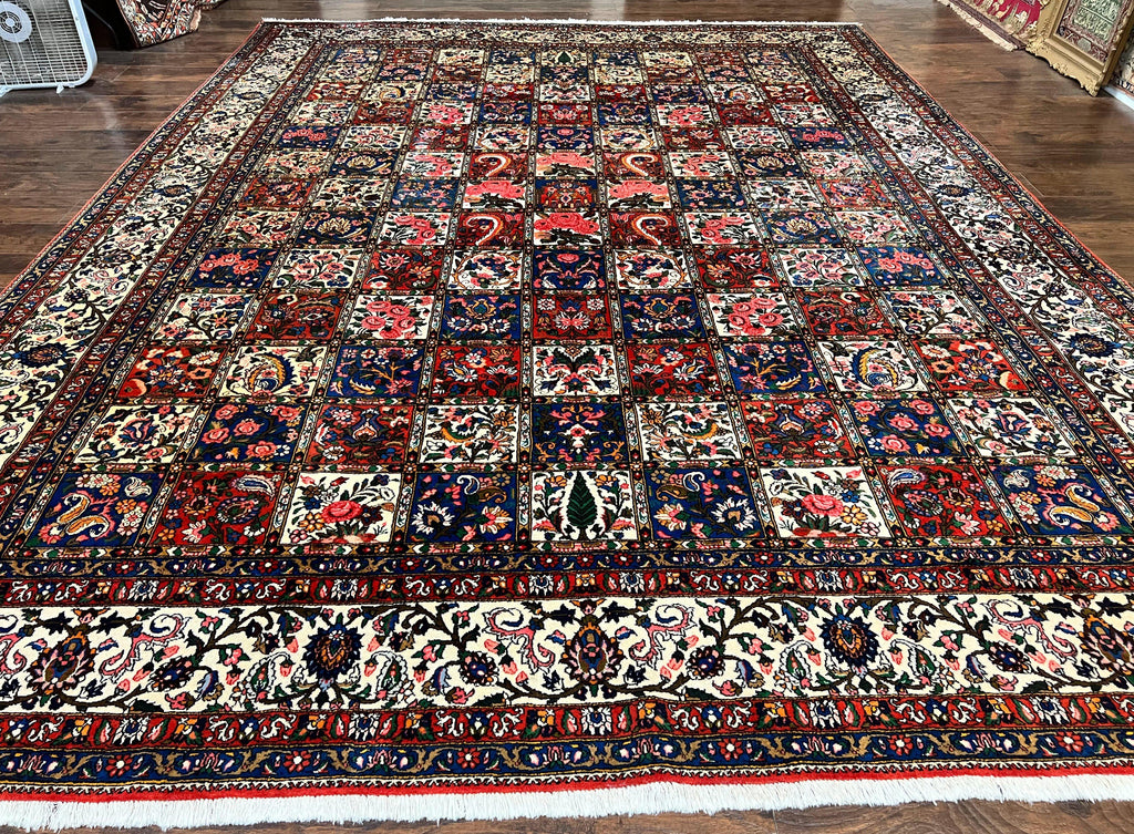 Persian Bakhtiari Rug 10x14, Multicolor Khesti Panel Design