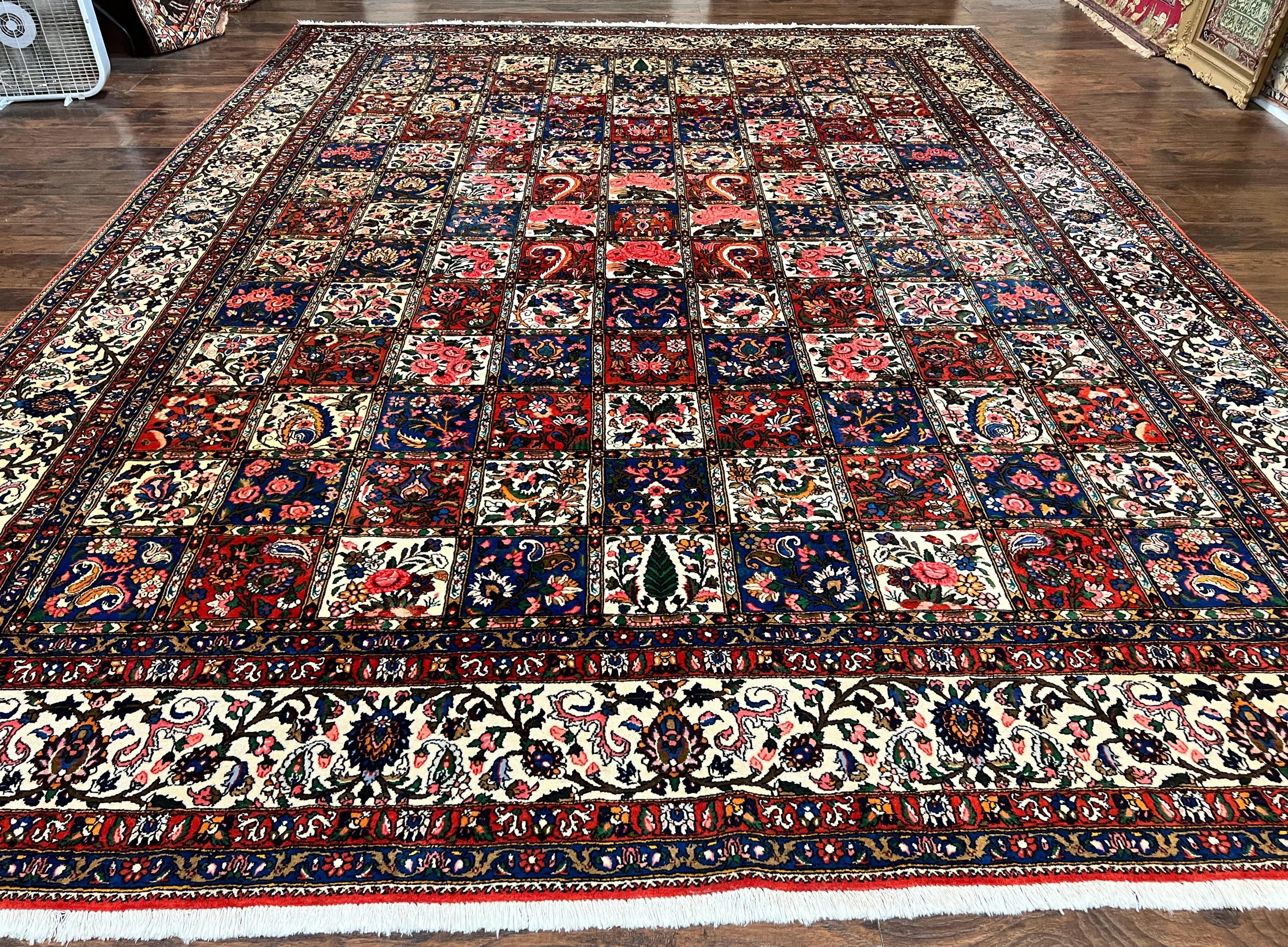 Persian Bakhtiari Rug 10x14, Multicolor Khesti Panel Design