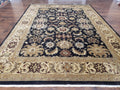 Indo Mahal Rug 8x12, Indian Sultanabad Handmade Area Rug, Vintage Hand-Knotted Wool Black Floral Traditional Oriental Dinning Room Rug
