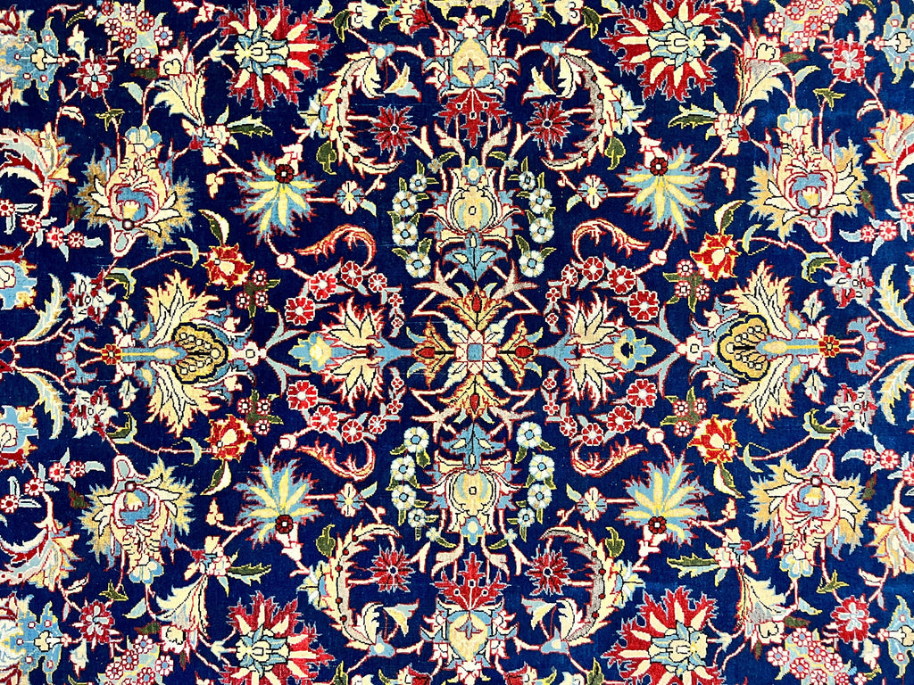 Blue Persian Qum Rug 5x7, Very Fine and Wonderful Authentic Persian Carpet, Wool Hand Knotted Vintage Semi Antique Oriental Rug, Floral, Ghom Qom Rug
