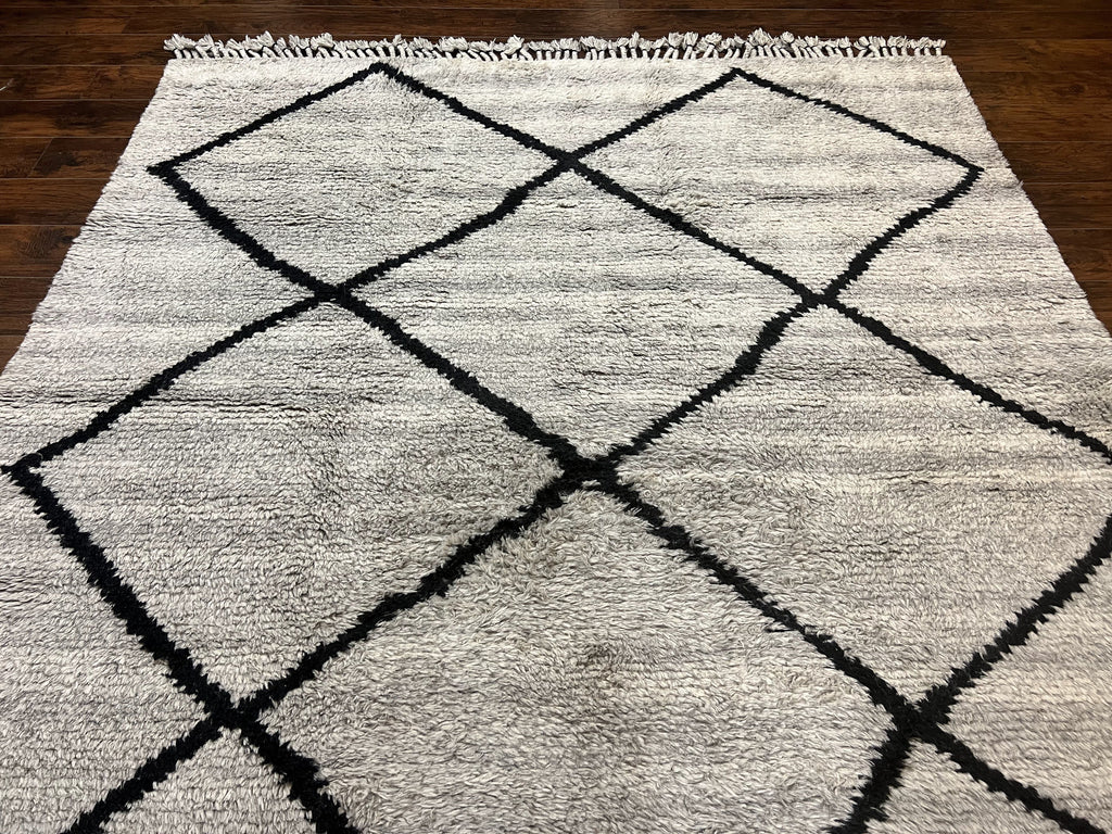 Modern Shag Rug 8x10, Gray and Black, Wool and Cotton, Lulu and Georgia, Handmade Indian Shag Rug