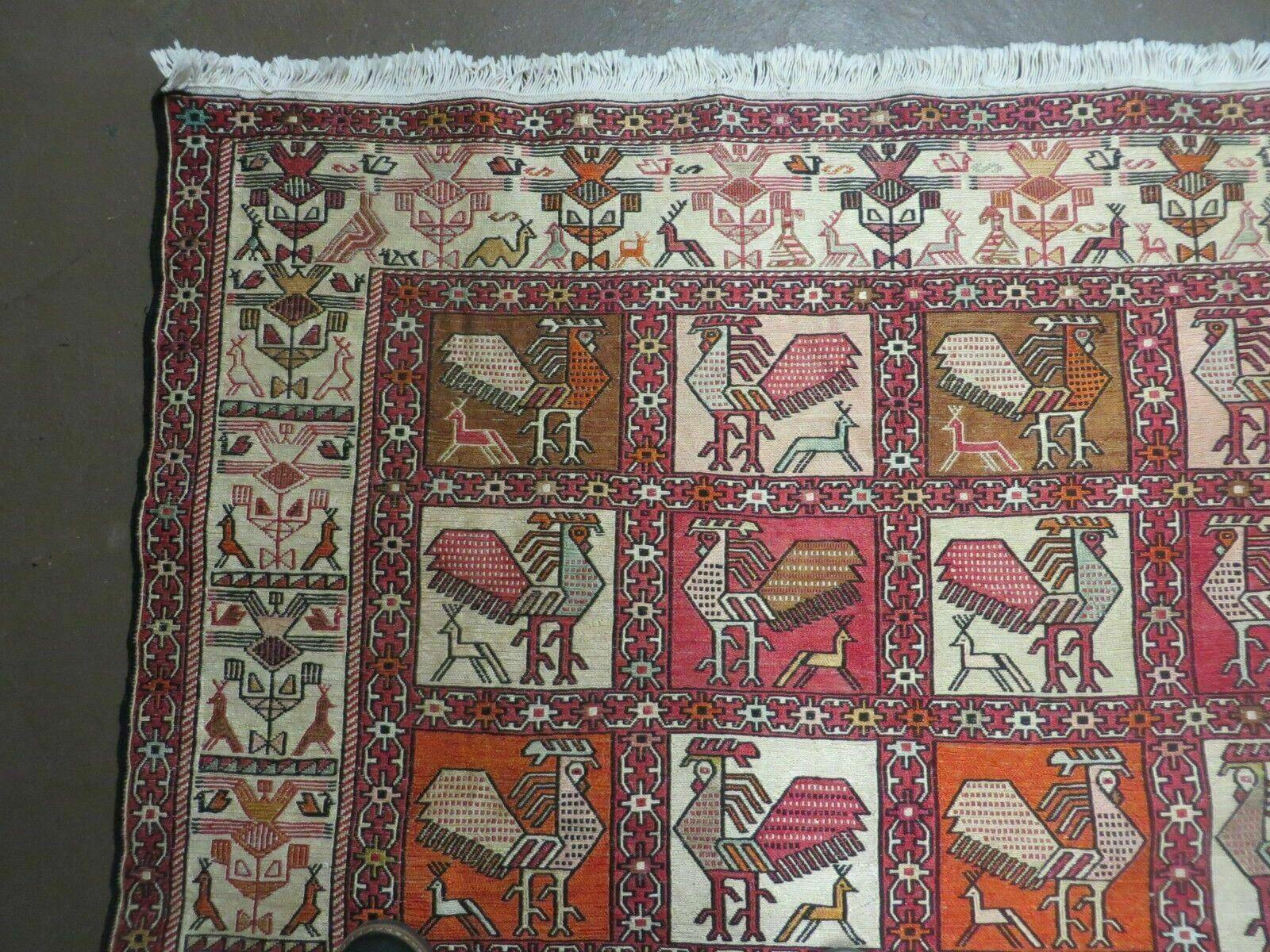 4' X 6' Vintage Russian Kilim Handmade Flat Soumak Weave Silk Wool Rug Organic