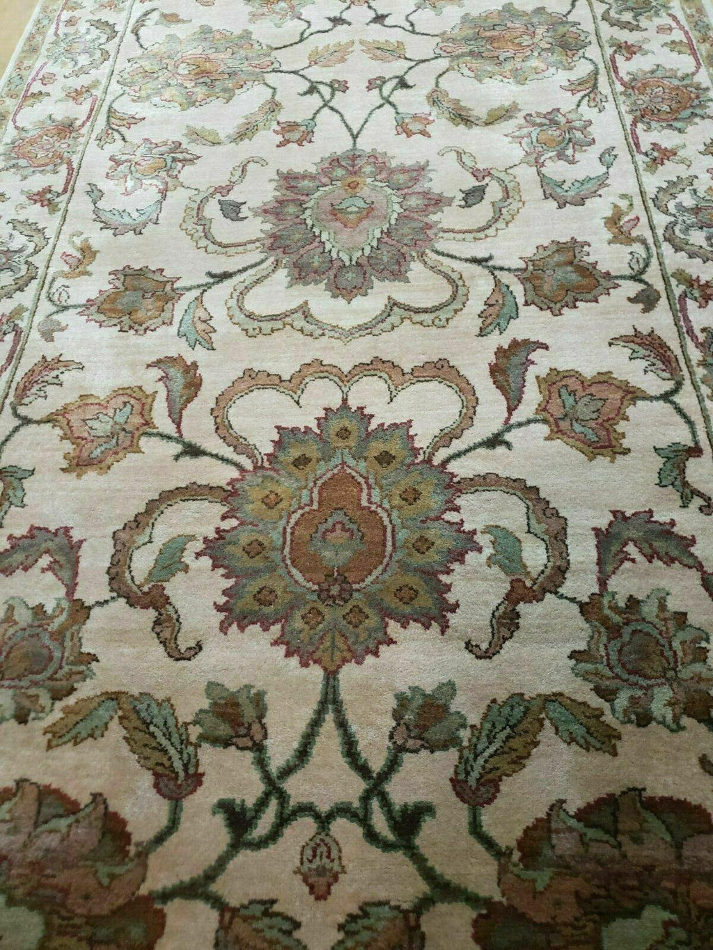 4x12 Vintage Oriental Runner Rug Hand Knotted Indian Agra Wool Tea Washed Beige