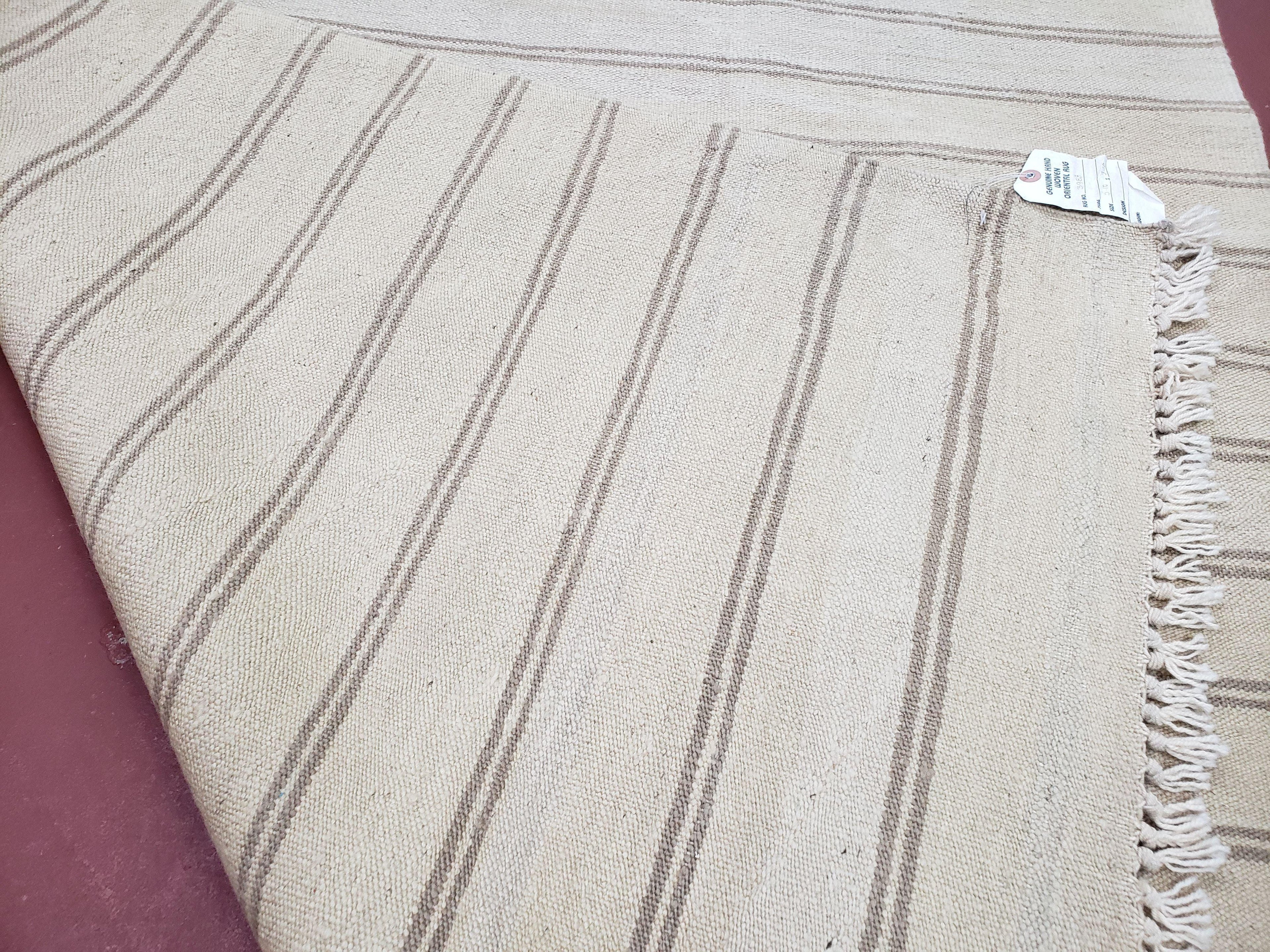 New Striped Turkish Kilim Area Rug 4x6 ft, Hand-Knotted, Wool, Light Gray, Earth Tone Decor, Flatweave Kilim, Two Toned Rug, Southwestern