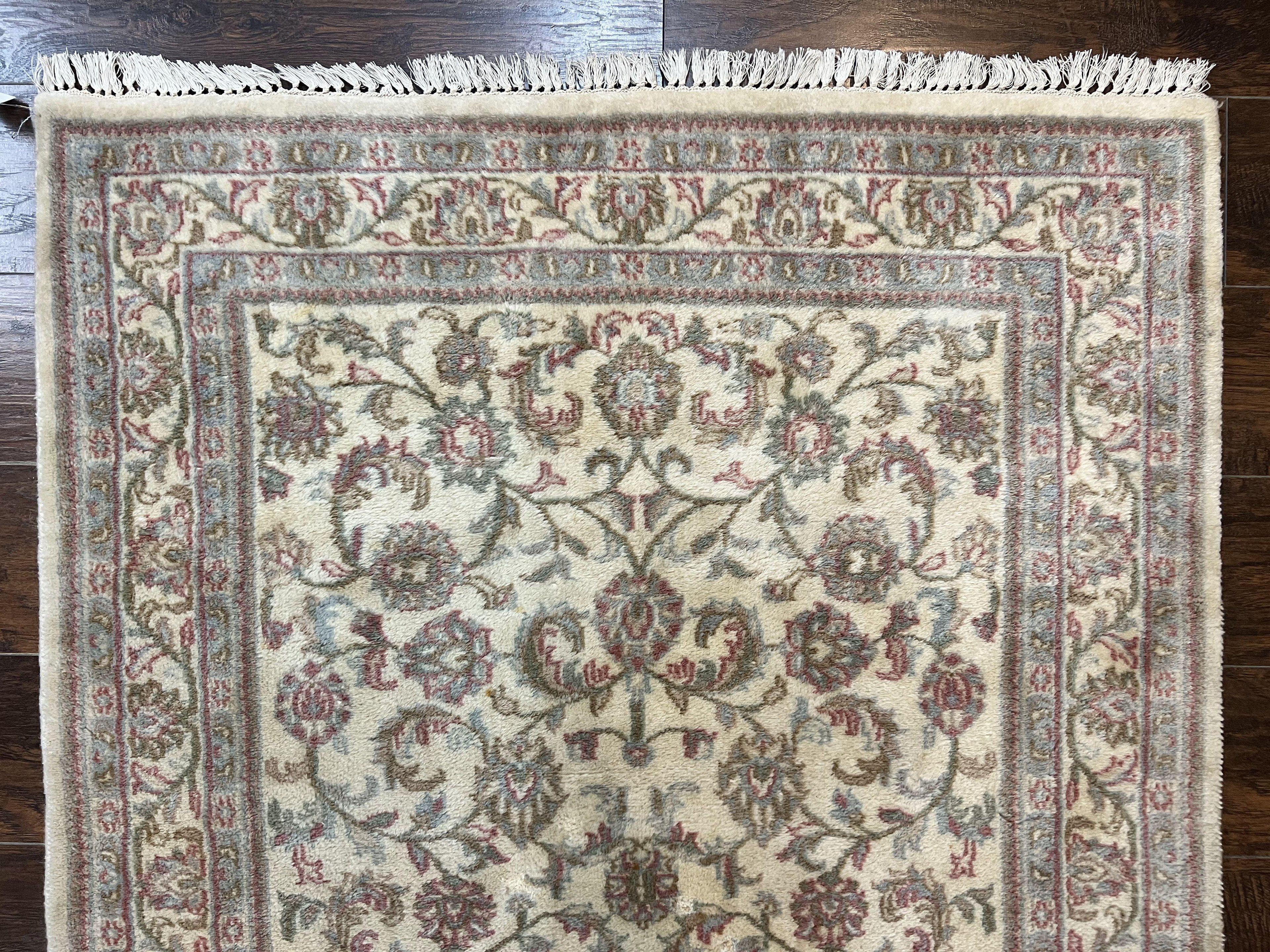 Indo Persian Rug 4x6, Vintage Handmade Wool Carpet, Floral Allover Pattern, Beige, Pair B