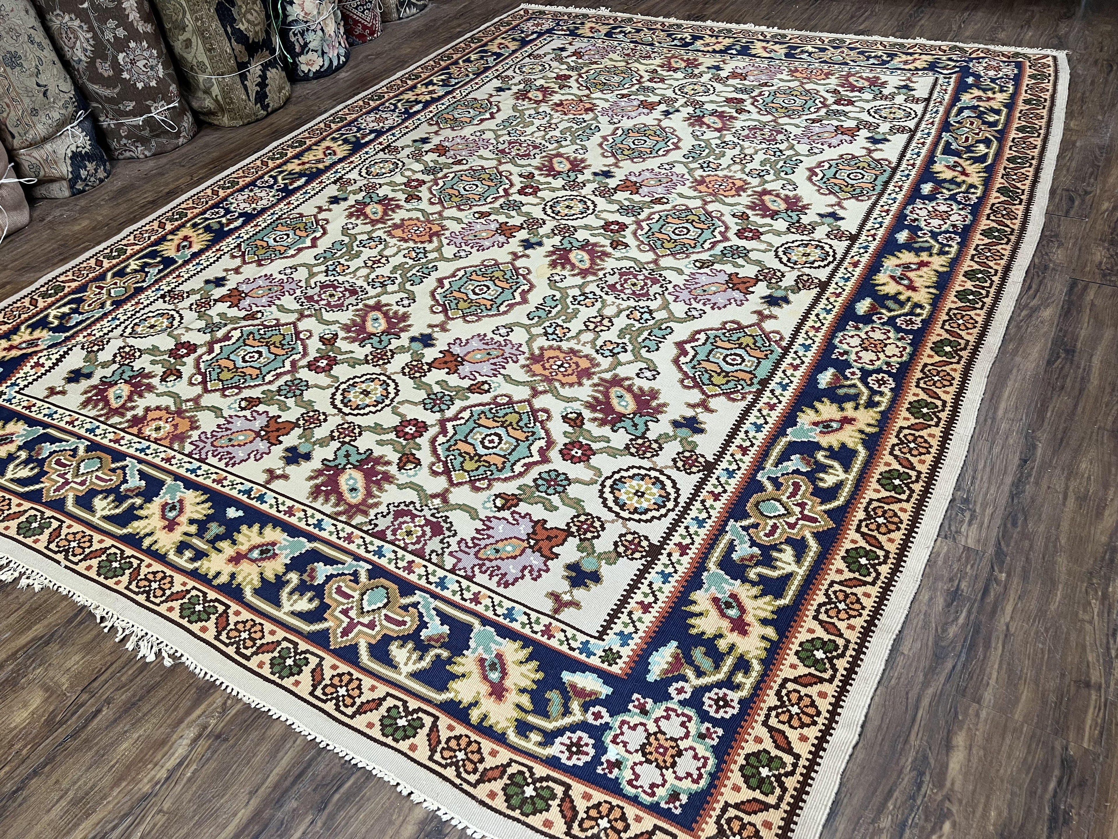 Antique Turkish Kilim Rug 7x10 Allover Pattern, Ivory Cream Maroon Light Blue, Wool Flatweave Hand Woven, Large Kilim, Vintage Kilim Carpet