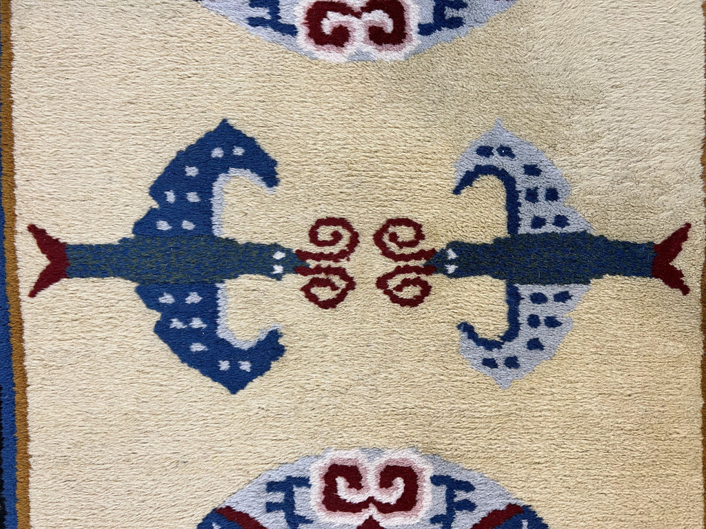 Chinese Rug 3x6 ft, Chinese Wool Rug, Tiensin Rug, Handmade Wool 3 x 6 Vintage Peking Rug, Art Deco Rug, Butterflies