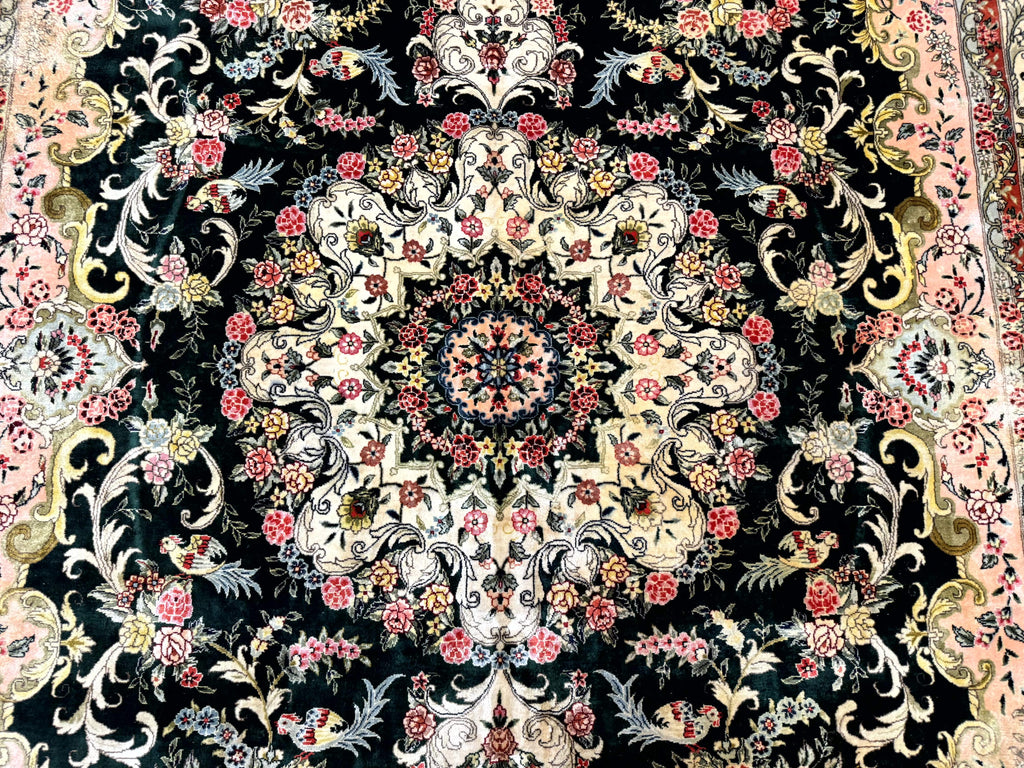 Silk Indian Kashmiri Rug 9x12, Vintage Hand Knotted Carpet