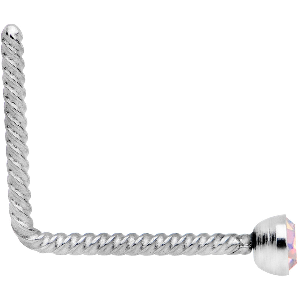 Aurora 2mm Gem Inlay So Twisted L Shaped Nose Ring