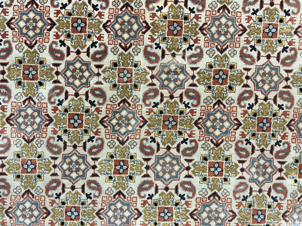 Turkish Kayseri Silk Rug 4x6, Hand Knotted Handmade Vintage Allover Pattern, Fine Silk Oriental Carpet 4 x 6 ft, Traditional Rug, Cream