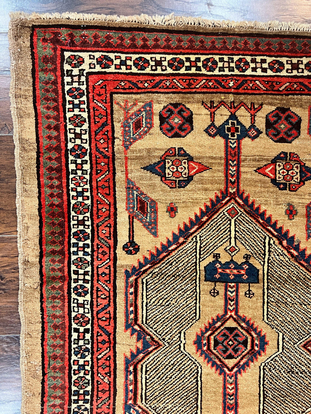 Antique Persian Runner 3 x 7, Camel Hair Runner 3x7 ft, Handmade Hallway Rug, Geometric Design, Tribal Rug, Persian Sarab Rug 3x7