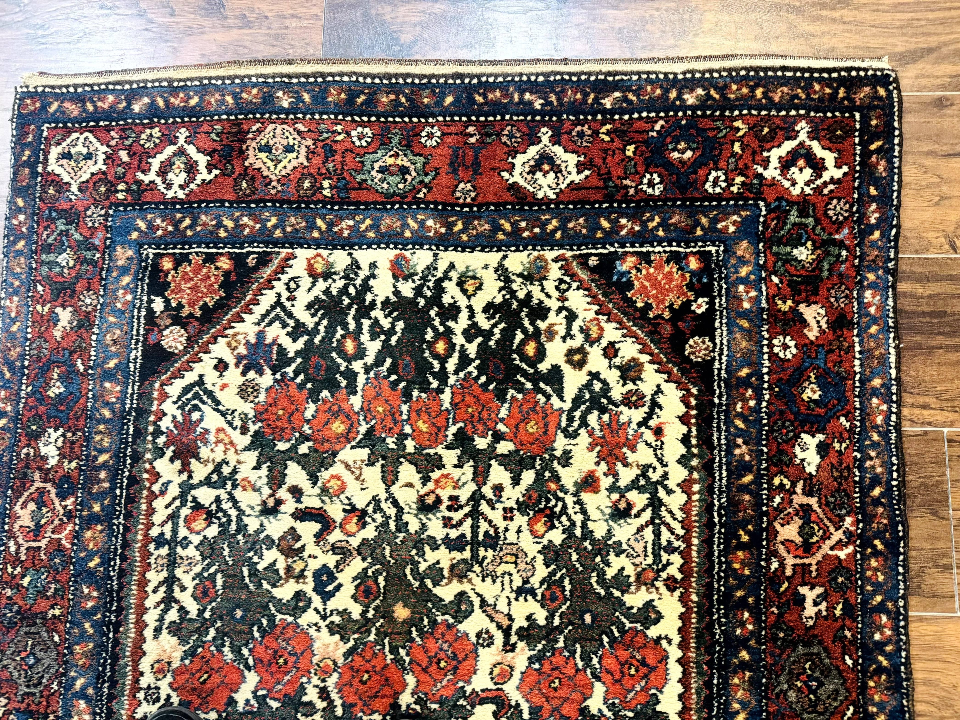 Persian Tribal Rug 3x5, Antique Persian Carpet, Floral Roses, Handmade, Persian Zanjan Rug