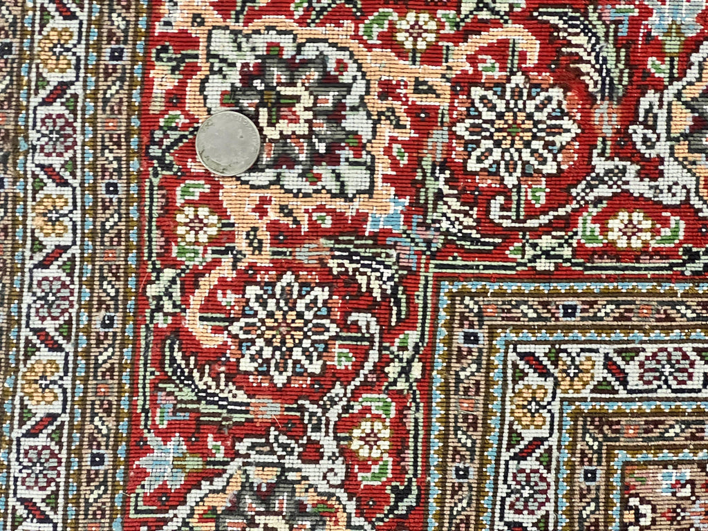 Persian Tabriz Rug 5x7, Wool with Silk Highlights, Hand Knotted Vintage Oriental Carpet, Very Fine, Herati Mahi Pattern, Black, Rare