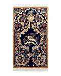 Persian Isfahan Rug 2x4, Birds, Navy Blue, Kork Wool on Silk Foundation, 460 KPSI