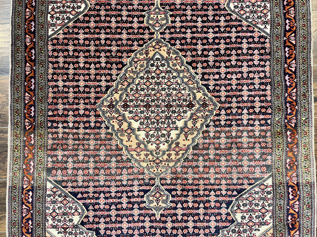 Afghan Rug 4x5, Wool with Silk Highlights, Very Fine Hand Knotted Vintage Oriental Carpet, Herati Pattern, Persian Rug, Bidjar Rug, 400 KPSI