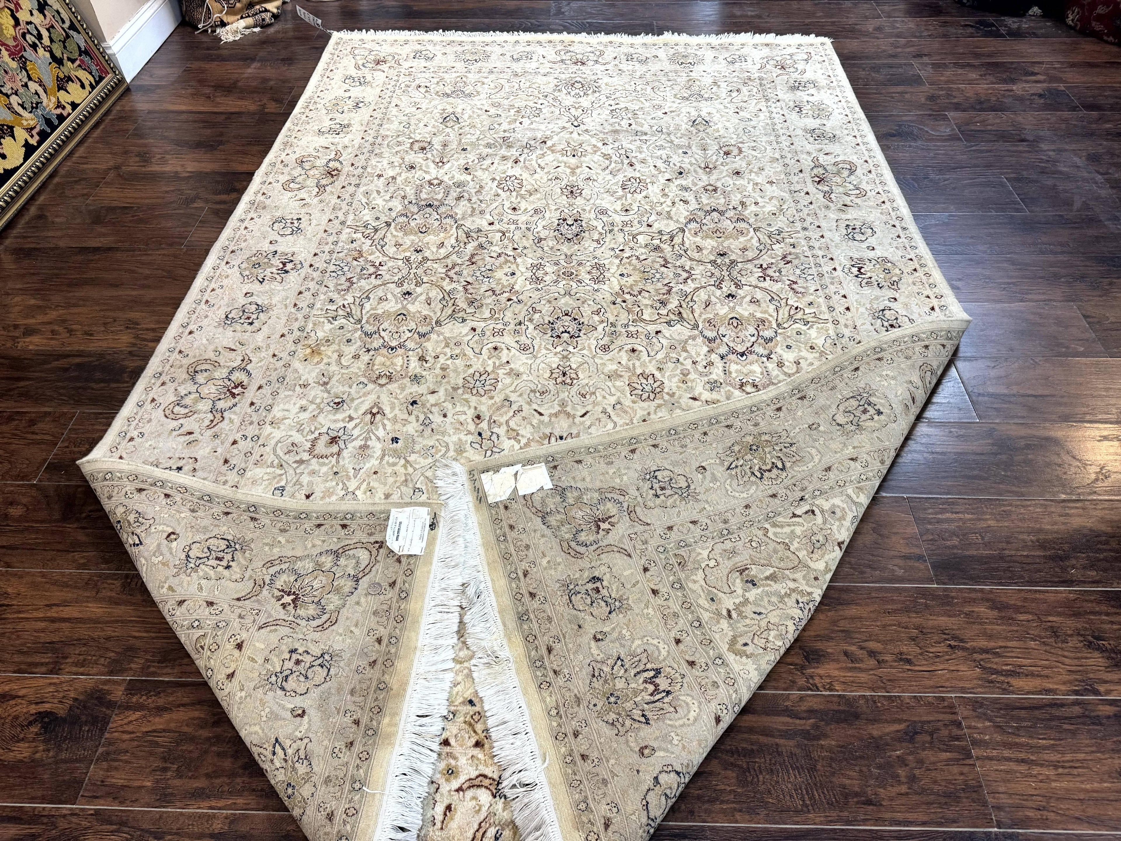 Pak Persian Rug 6x9, Vintage Handmade Wool Carpet, Floral, Beige