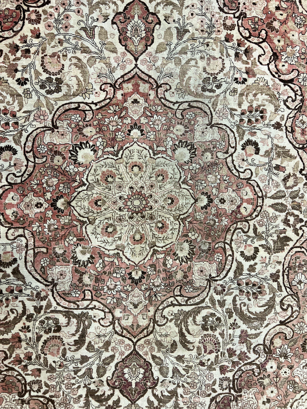 Antique Persian Tabriz Rug 10x12, Wool Hand Knotted Oriental Carpet, Beige Light Red, Floral Medallion