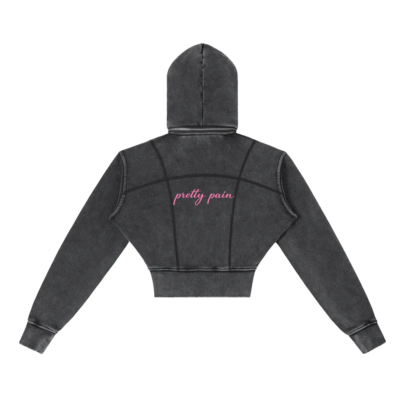 Vintage Washed PRETTY PAIN Cropped Fleece Hoodie
