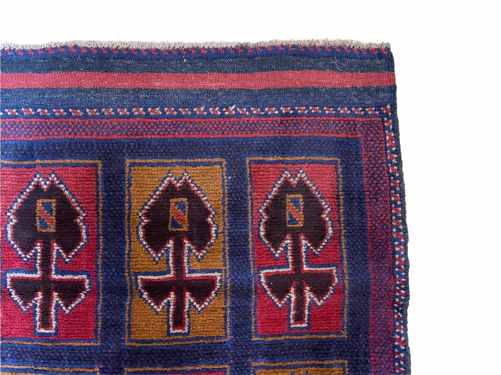 2' 9" X 4' 5" Vintage Handmade Tribal Wool Rug Balouchi Afghan Rug Blue Red 3x5