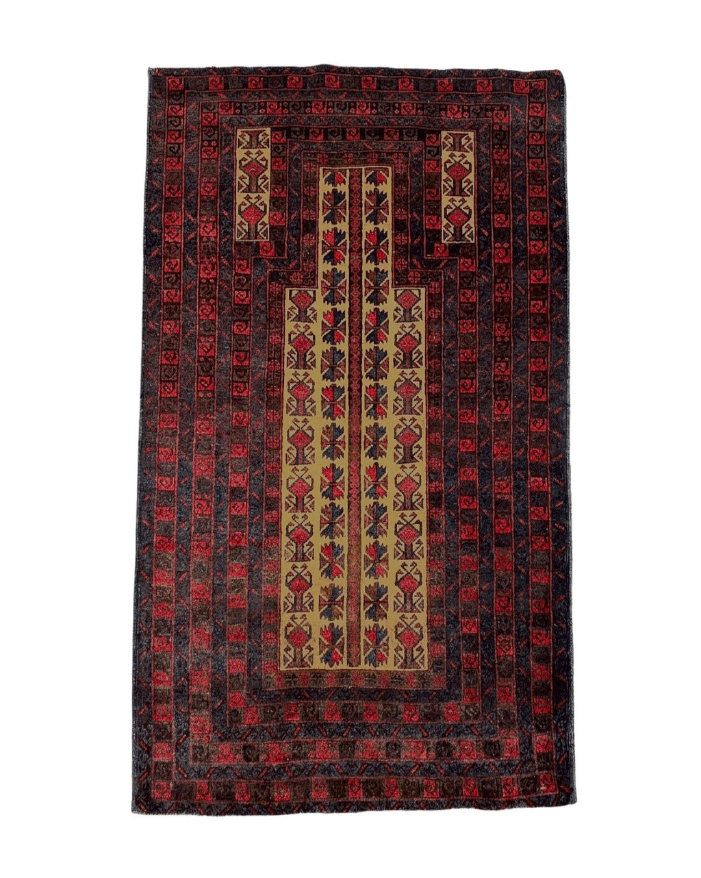 3 X 3.5 New Vintage Handmade Wool Rug Tribal Turkoman Balouch Red Prayer Rug