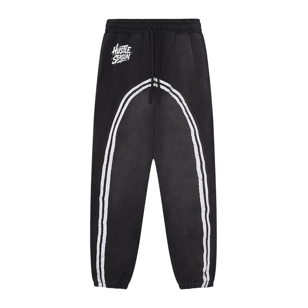 HUSTLE SEASON Sun Fade Contrast Tape Fleece Jogged Sweatpants