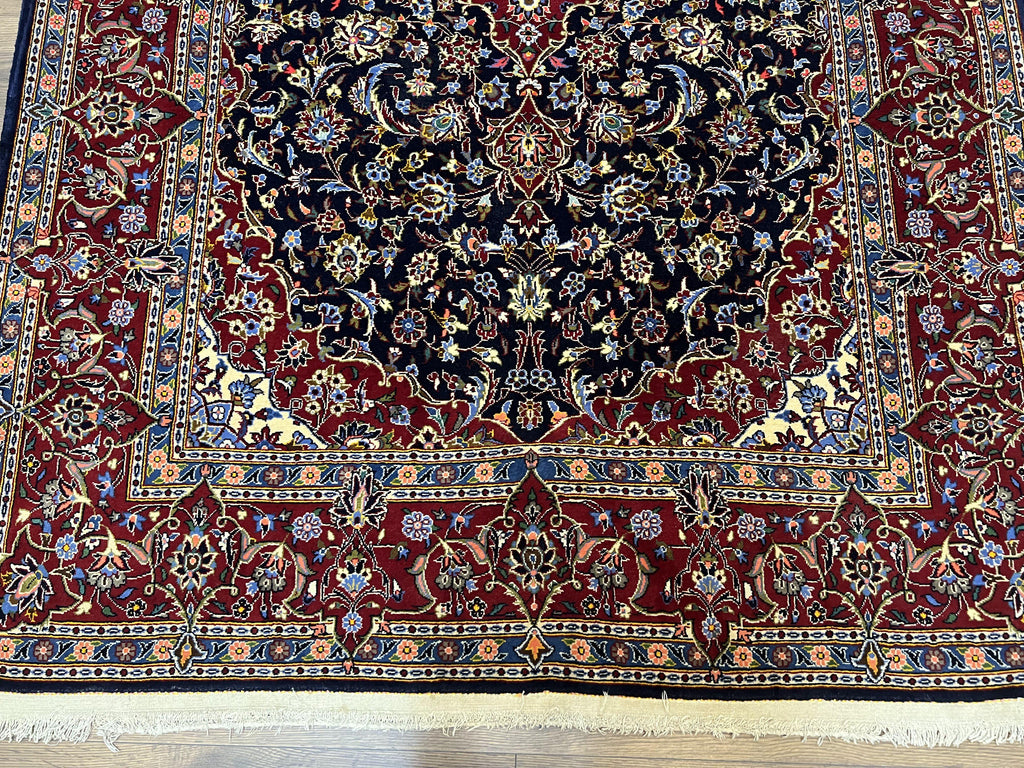 Dark Blue Persian Rug 5x8, Kork Wool Semi Antique Kashan Carpet, Very Fine Lachak Toranj Rug, Hand Knotted Floral Medallion Rug, 5 x 8 Oriental Rug