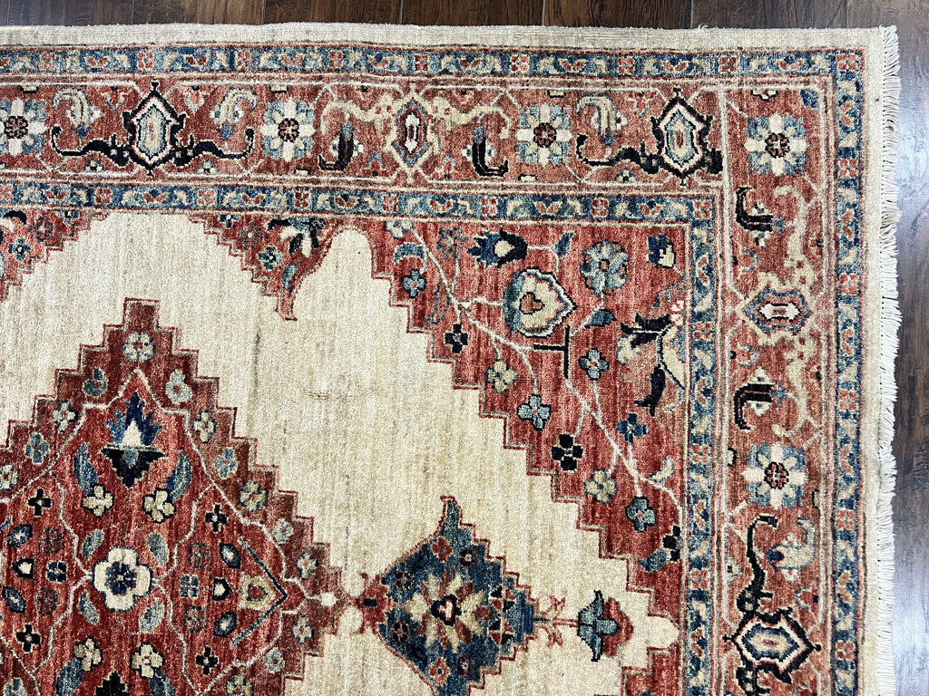 Peshawar Rug 5x7, Wool Hand Knotted Handmade Vintage Carpet, Serapi Design, Pakistani Rug 5 x 7 ft, Medium Sized, Geometric Rug