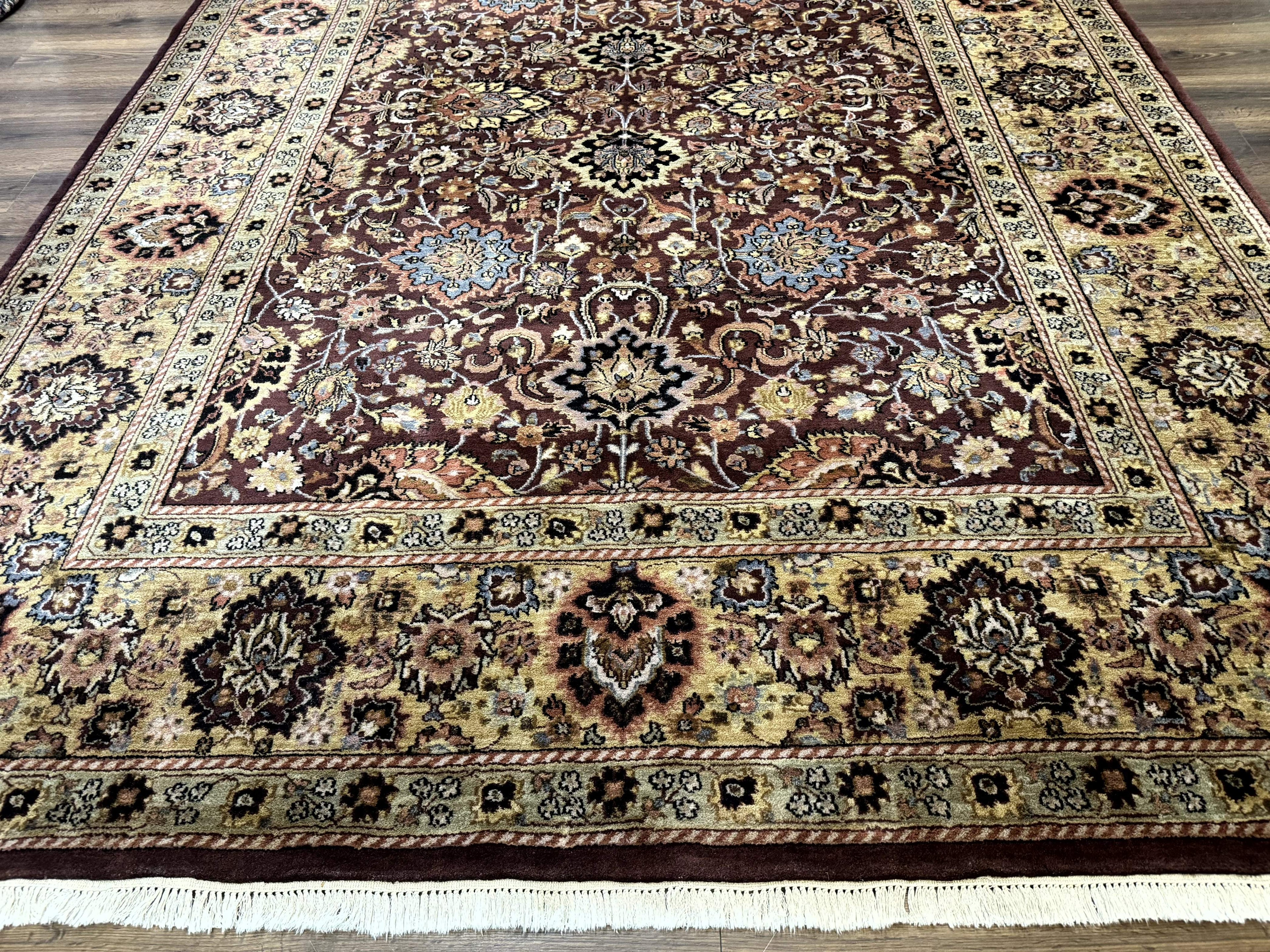 Indo Persian Rug 8x11, Eggplant & Tan, Allover Pattern, Wool Couristan Handmade Rug