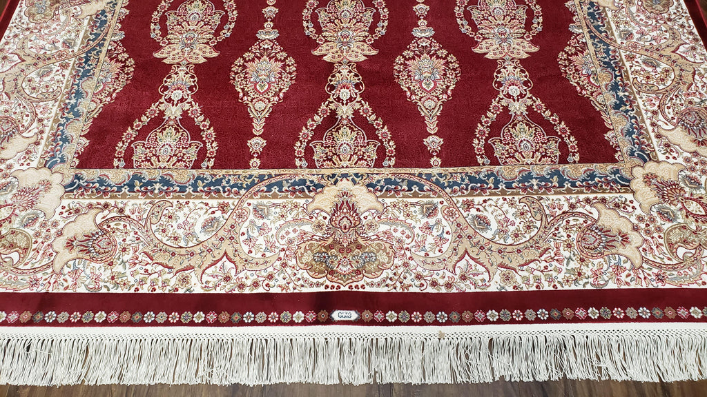 Dark Red Silk Carpet 5.3 x 7.6 ft, 5x8 Silk Rug, New Turkish Silk Carpet, Mint Condition, Beige & Red Area Rug, Bamboo Silk, High Quality