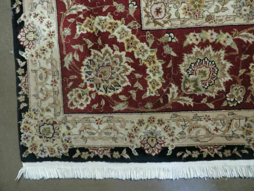 9' X 12' Vintage Handmade Fine Chinese Oriental Floral Wool Rug Silk Black