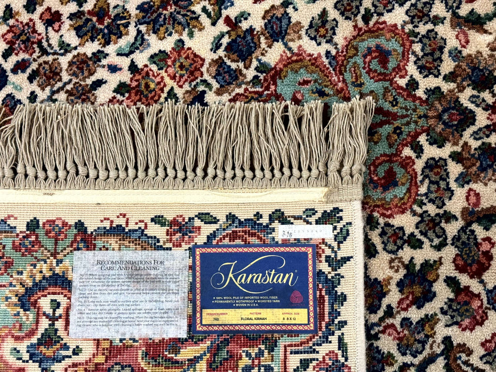 Karastan Rug #742 Floral Kirman 8.8 x 12, Wool Pile, Vintage Original Series, Rare
