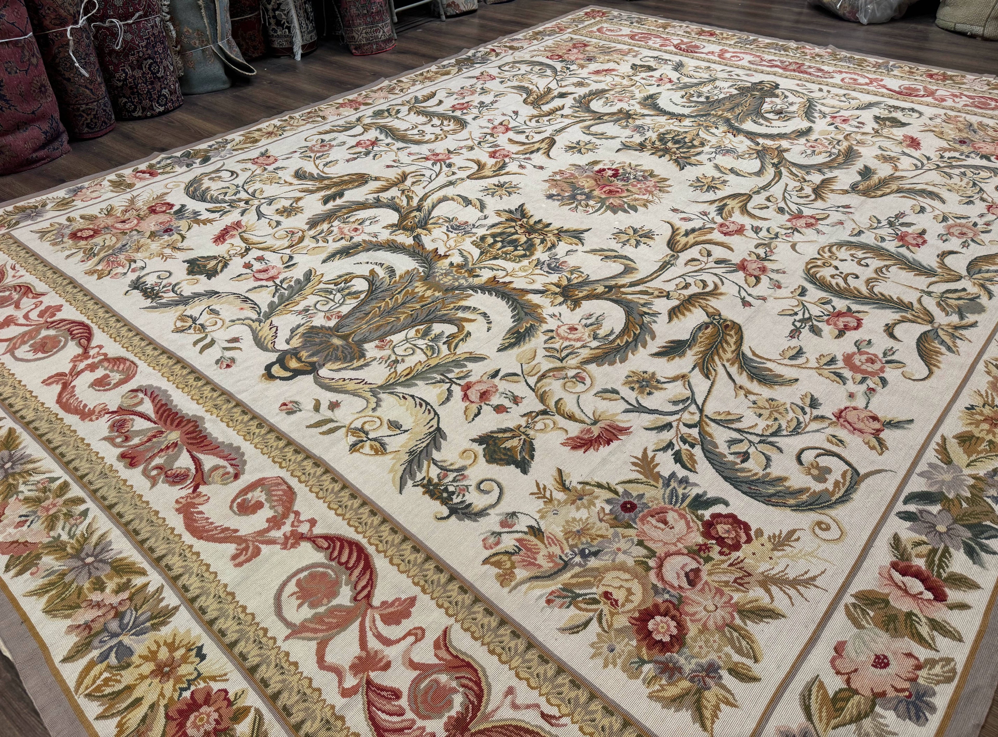 Aubusson Needlepoint Rug 10x14, Elegant European French Carpet, Vintage Carpet