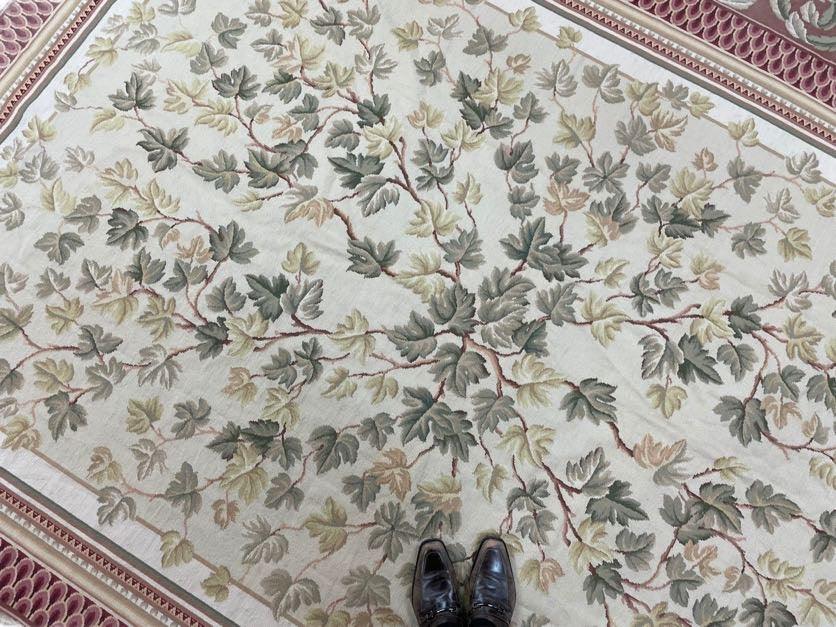 Aubusson Needlepoint Rug 9x12, Flatweave Carpet, Leaves, Wool, New, Handmade