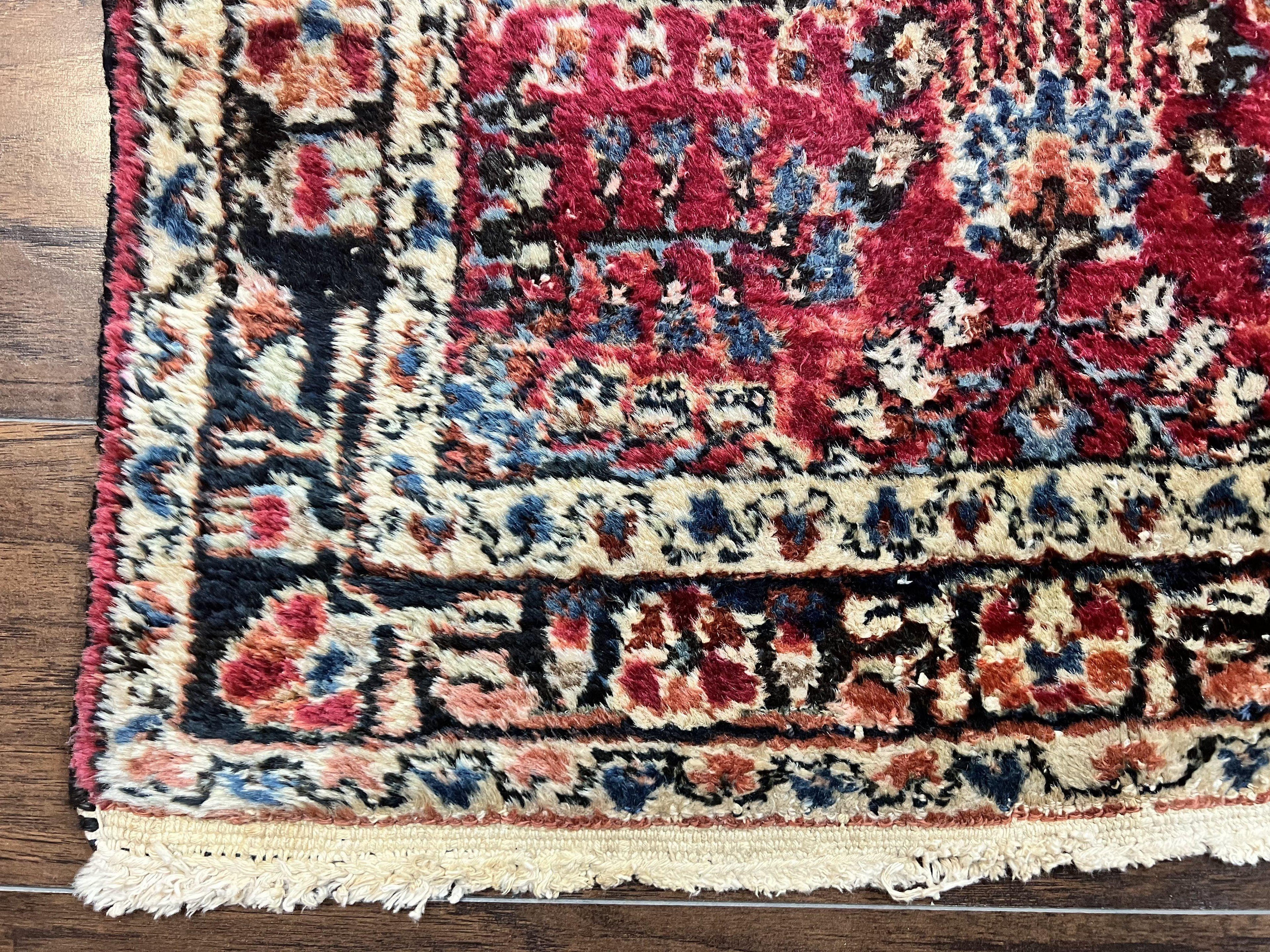Antique Persian Runner Rug 2.9 x 17, Rare Sarouk Runner, Handmade Wool Rug for Hallway, Red, Floral