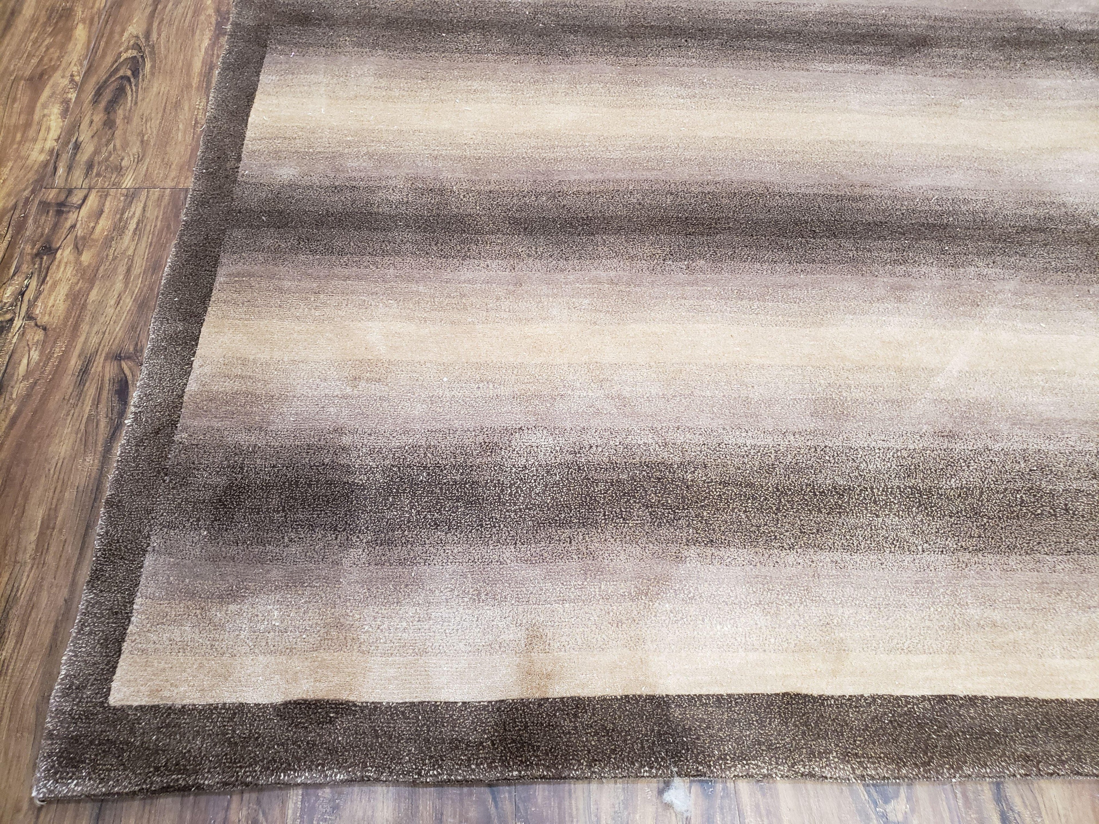 Vintage Safavieh Tibetan Indian Rug 6x9, Nepal Rug, Handmade, Striped Rug, Brown & Beige, 6x9 Oriental Carpet, Wool, Soft