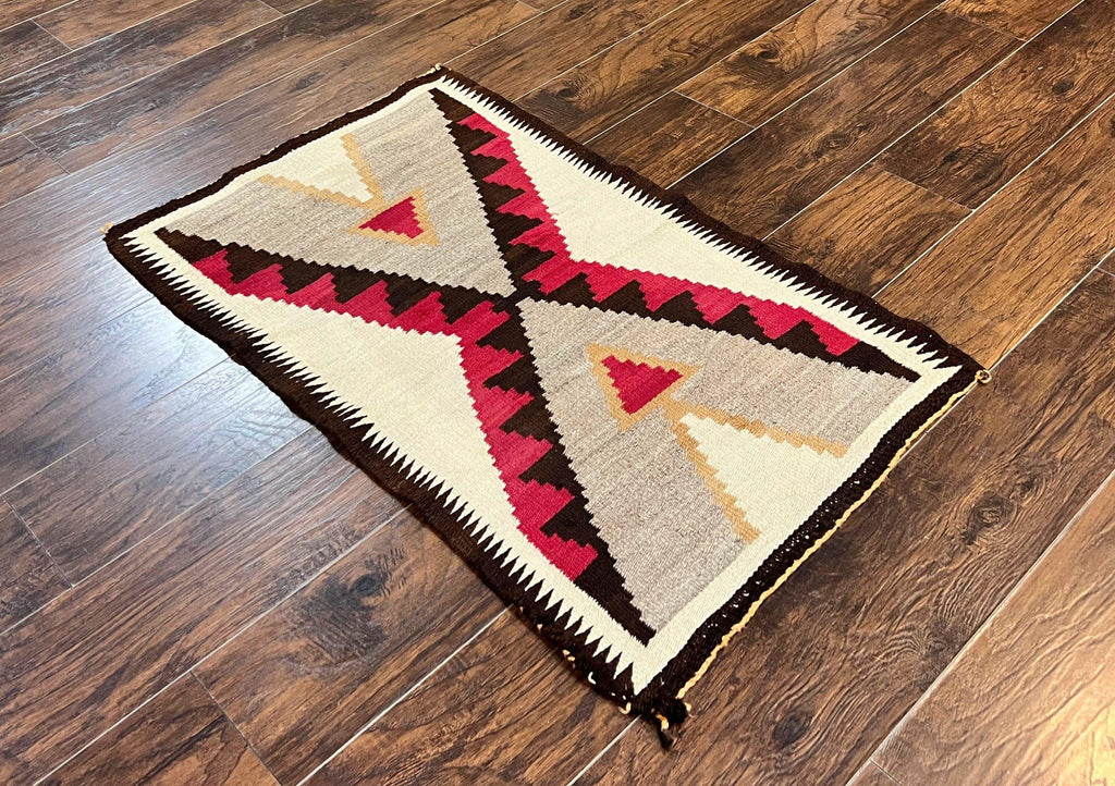 Antique Navajo Rug 2x4, Collectible Native American Wool Handmade Rug, Ivory Black Red Gray, Vintage Navajo Textile