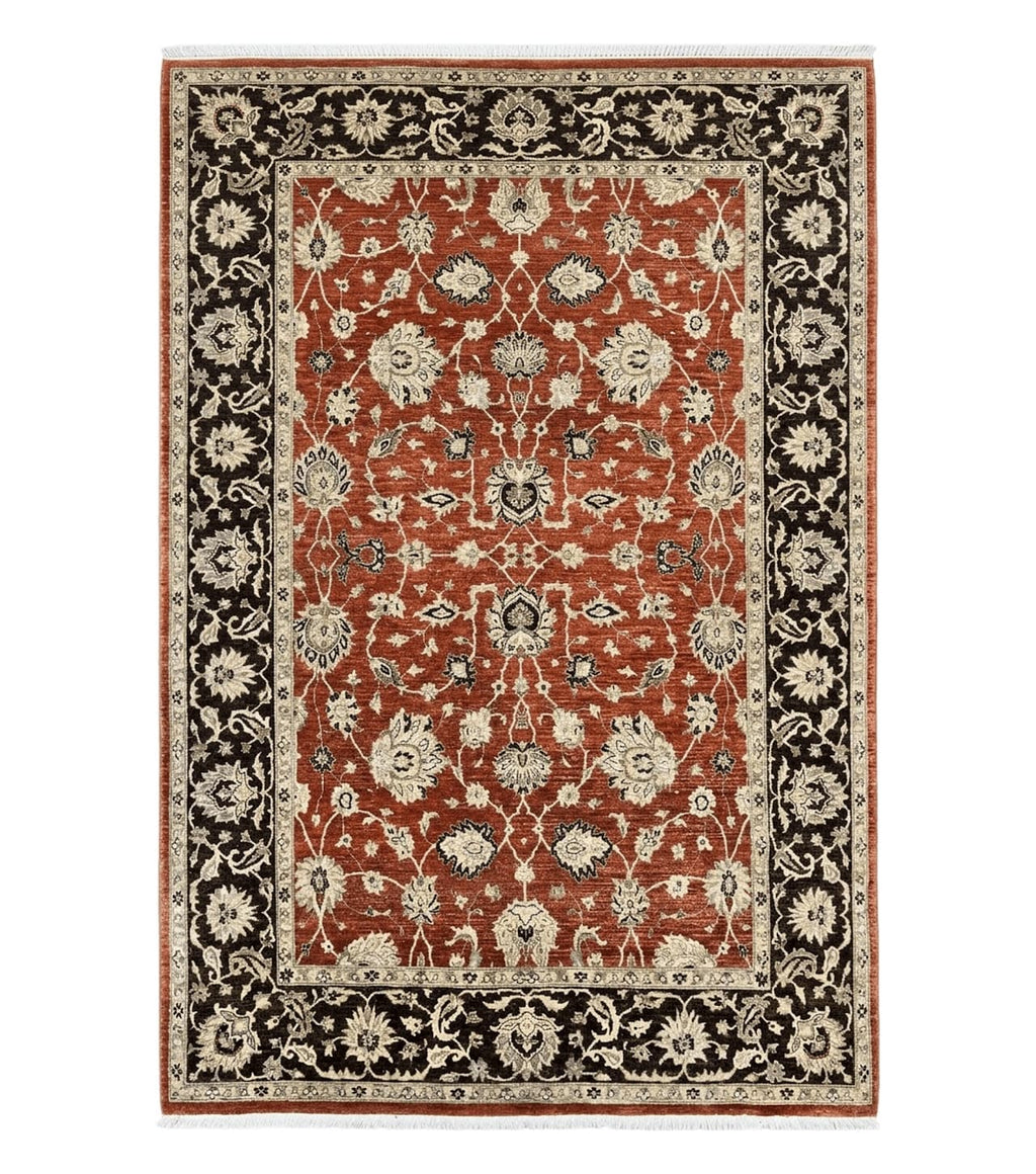 Pakistani Oriental Rug 6x9, Red, Floral Allover, Handmade Wool Rug, Peshawar Chobi Rug, Pak Persian Carpet 6 x 9