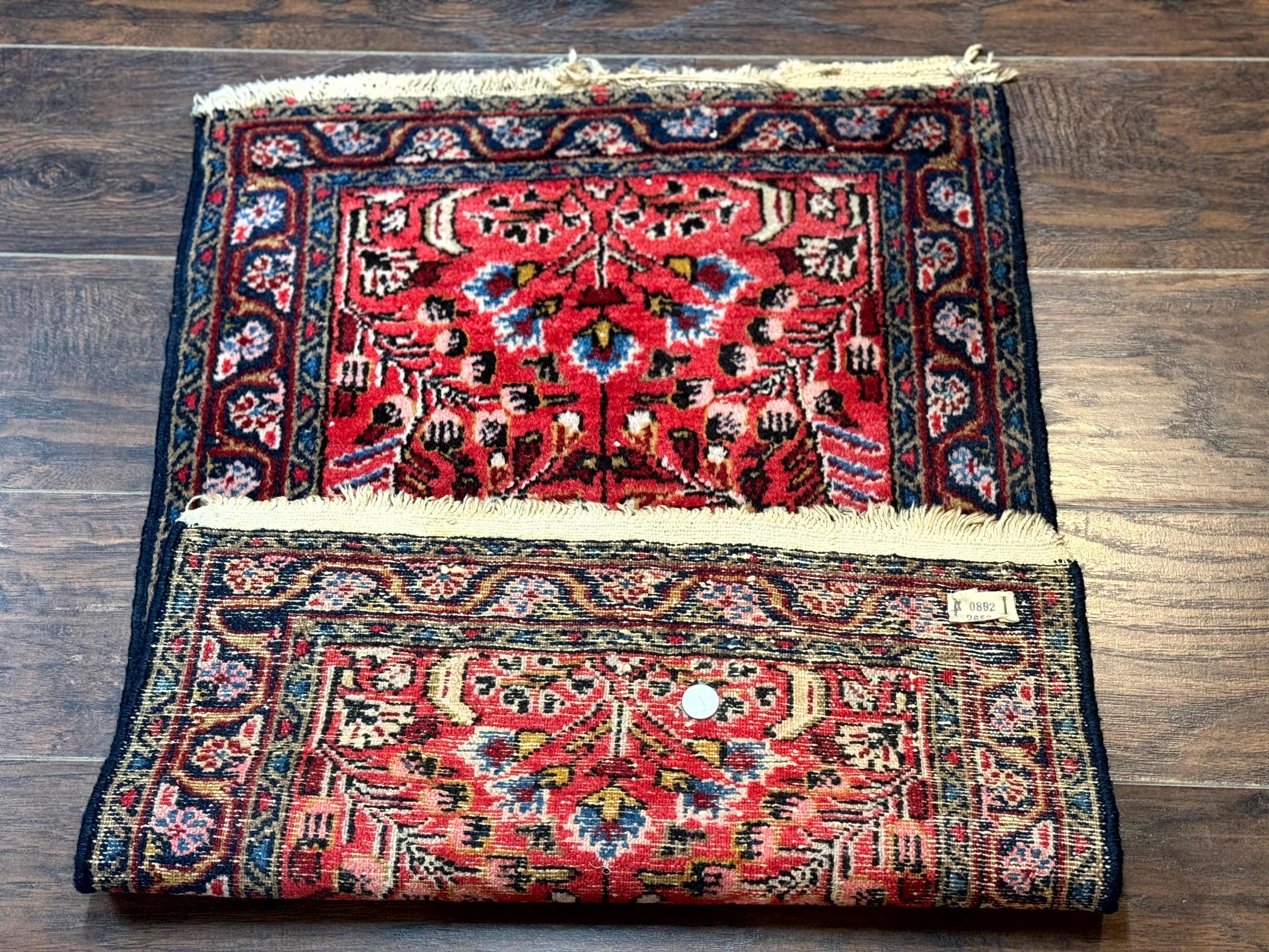 Small Antique Persian Tribal Rug 2x3, Red, Floral, Handmade, Hamadan Rug