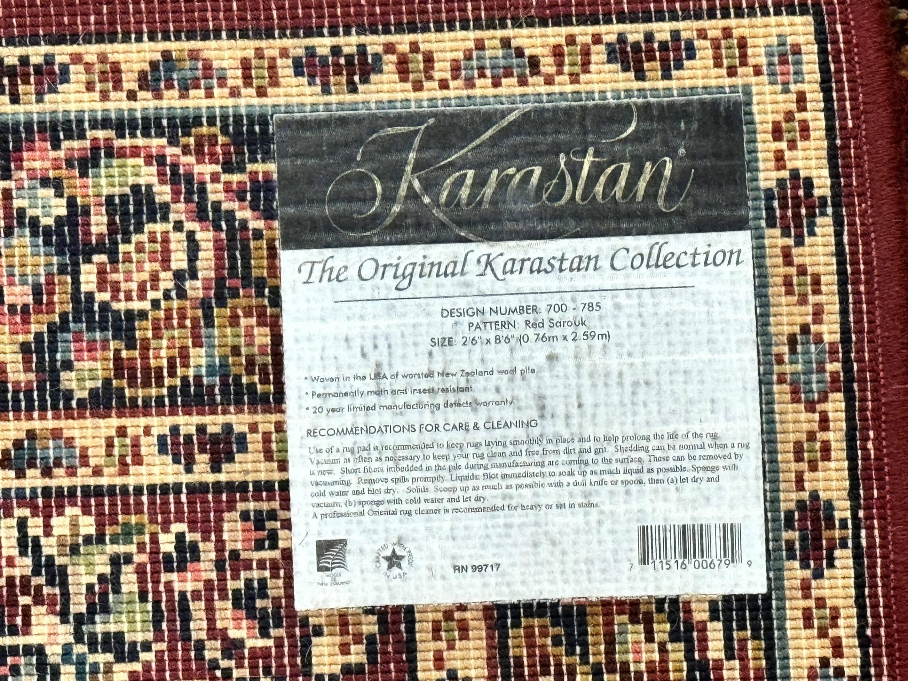 Karastan Runner Rug 2.6 x 8.6, Red Sarouk #785, Original 700 Series, Wool Karastan Runner Rug, Rare