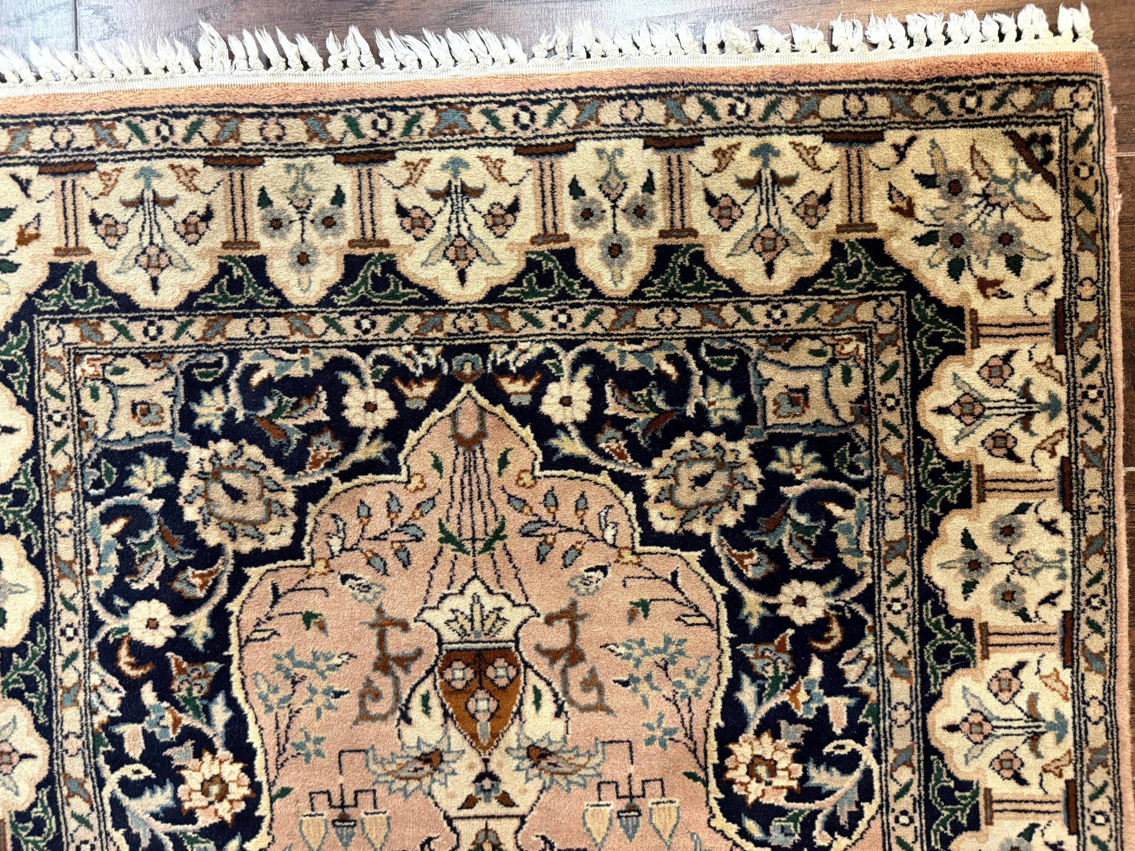 Small Tree of Life Prayer Rug, Pak Persian Rug 2.7 x 4, , Birds, Lantern, Handmade Vintage Fine 260 KPSI