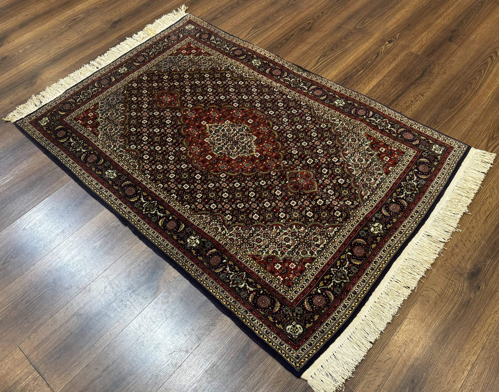 Persian Tabriz Rug 3x5, Wool on Silk Foundation, Very Fine 550 KPSI, Dark Navy Blue