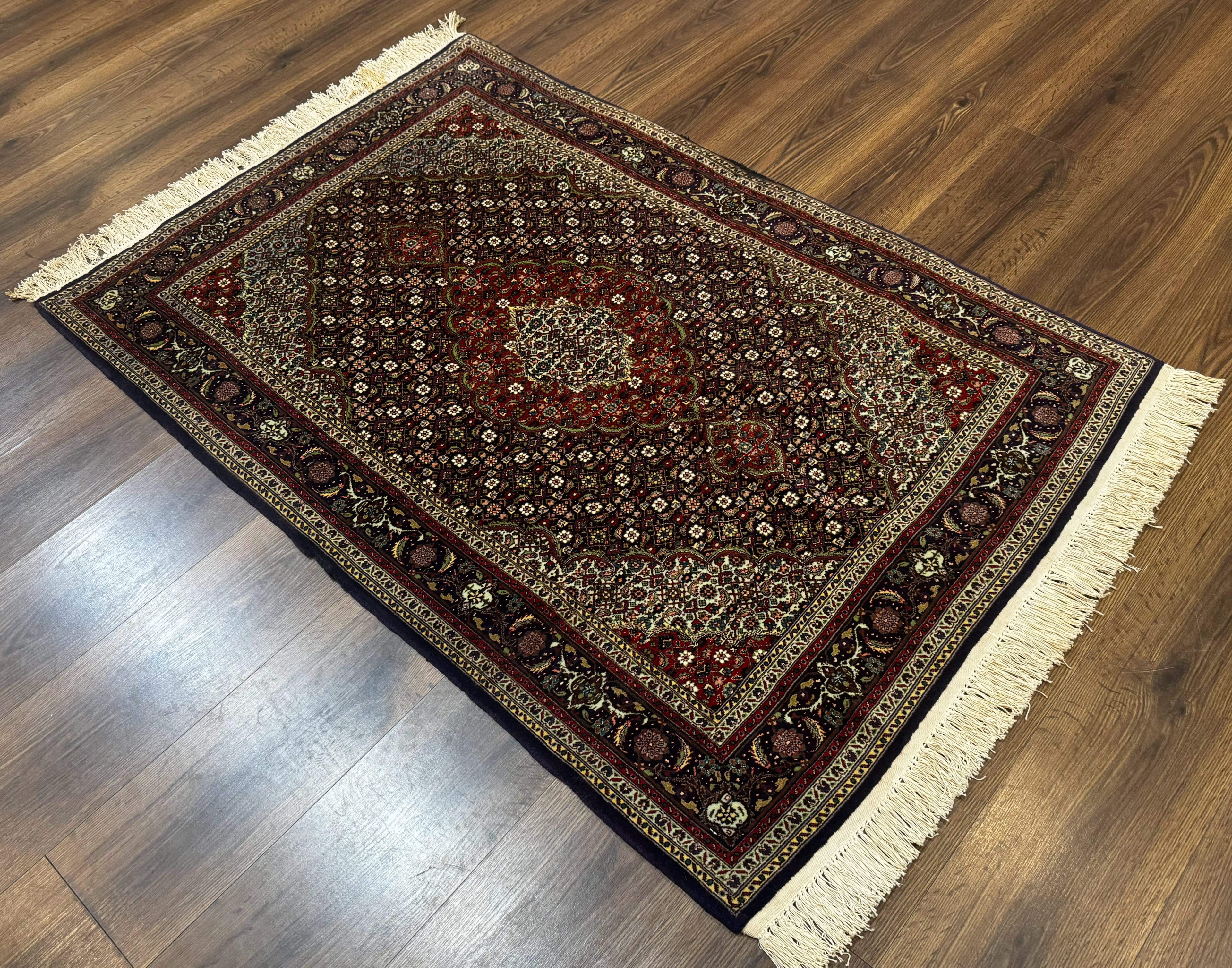 Persian Tabriz Rug 3x5, Wool on Silk Foundation, Very Fine 550 KPSI, Dark Navy Blue