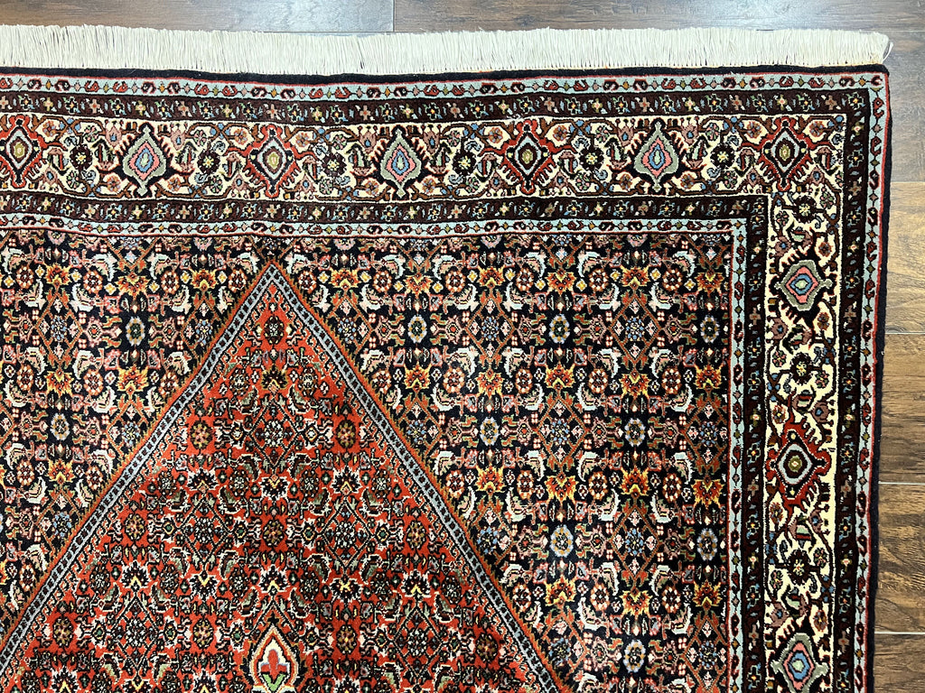 Persian Bidjar Rug 5x10, Wool Hand Knotted Vintage Carpet, Highly Detailed, Mahi Herati Pattern, 5 x 10 Oriental Rug
