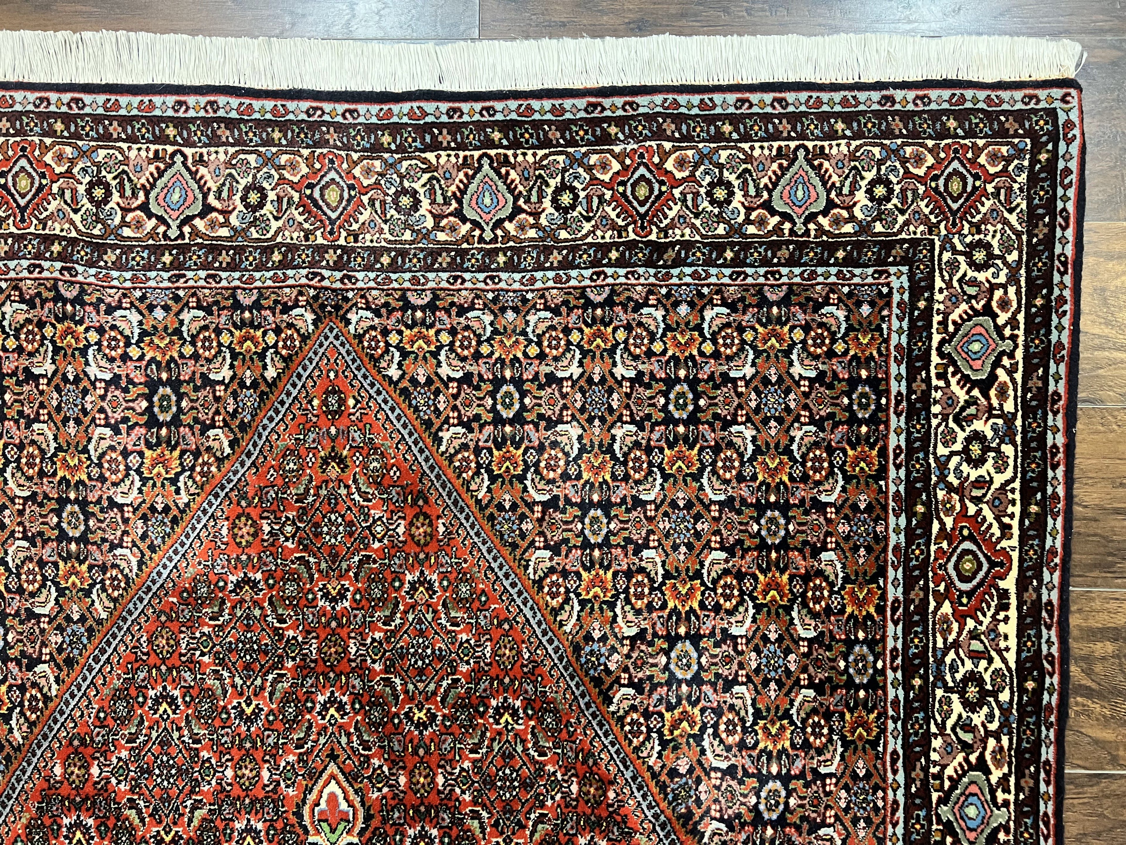 Persian Bidjar Rug 5x10, Wool Hand Knotted Vintage Carpet, Highly Detailed, Mahi Herati Pattern, 5 x 10 Oriental Rug