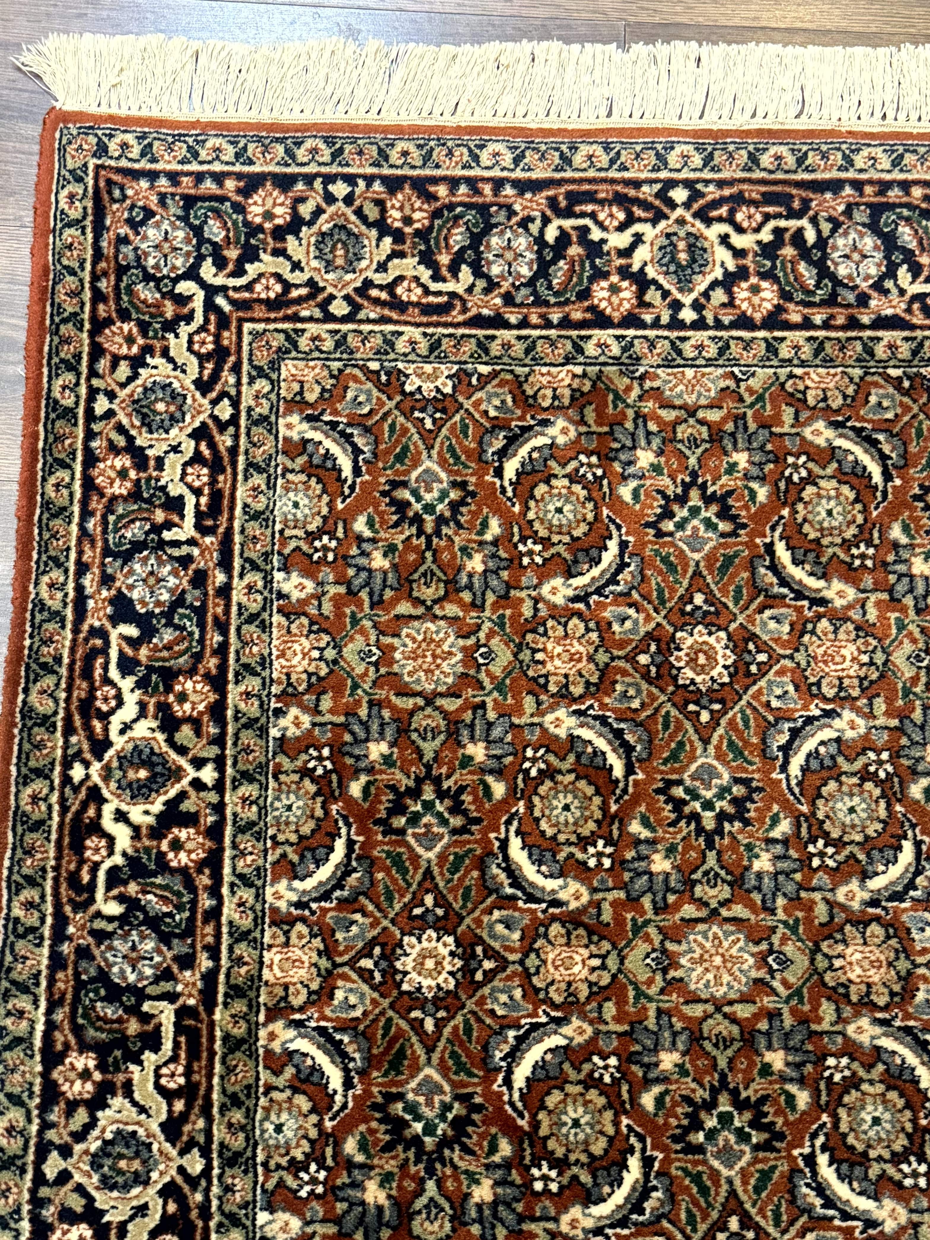 Indo Persian Bijar Rug 3x5, Red and Navy Blue, Allover Pattern, Fine Hand Knotted Wool Carpet