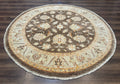 Round Pakistani Rug 6x6, Brown and Beige, Floral, Peshawar Rug, Traditional