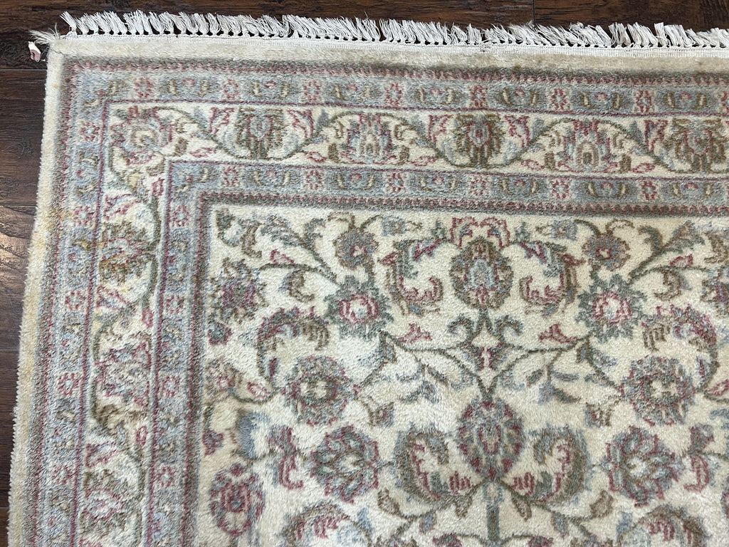 Indo Persian Rug 4x6, Vintage Handmade Wool Carpet, Floral Allover Pattern, Beige, Pair A