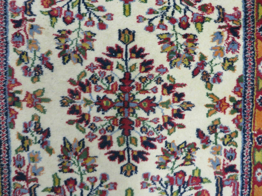 Small Persian Rug 2 x 3, Tiny Persian Sarouk Carpet, Cream Navy Blue Red, Floral Medallion, Vintage Wool Rug, Handmade Hand-Knotted Oriental Rug